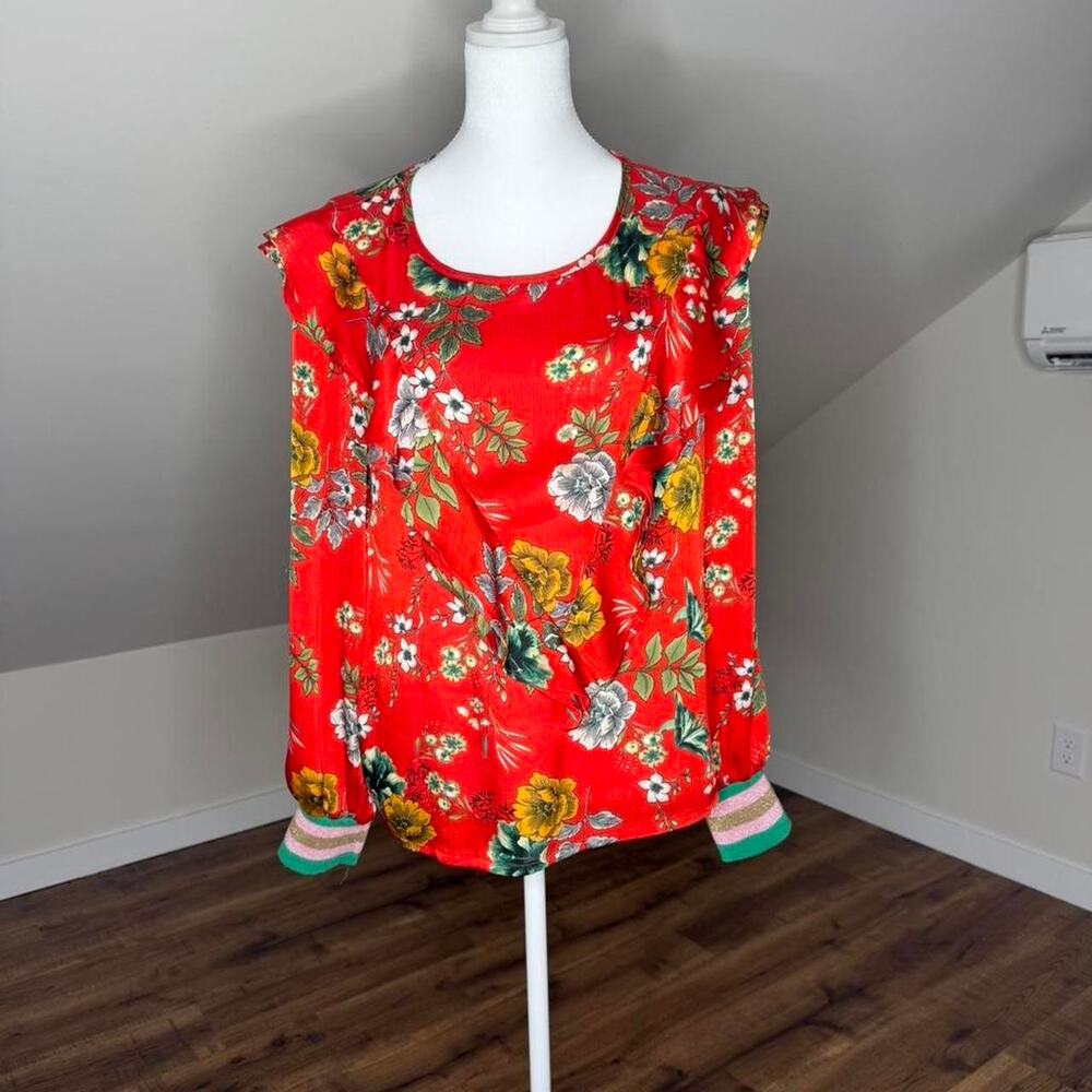 Lollys Laundry festival red floral blouse with‎ ruffle sleeves